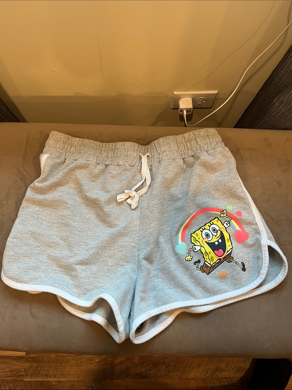 SpongeBob Squarepants Light Gray Athletic Lounge Shorts with Rainbow Graphic